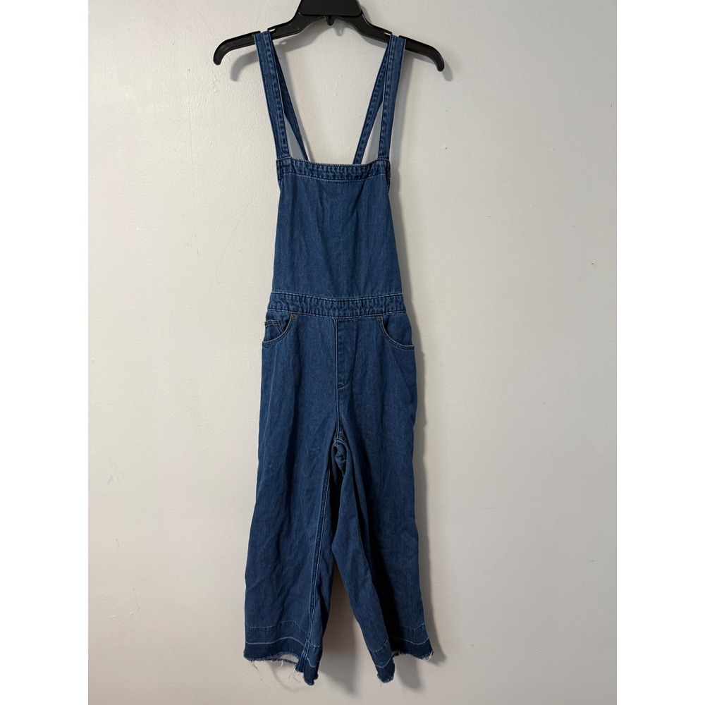 Universal Thread Womens Blue Denim Wide Leg Tie Back Overalls Raw Hem Size 8‎
